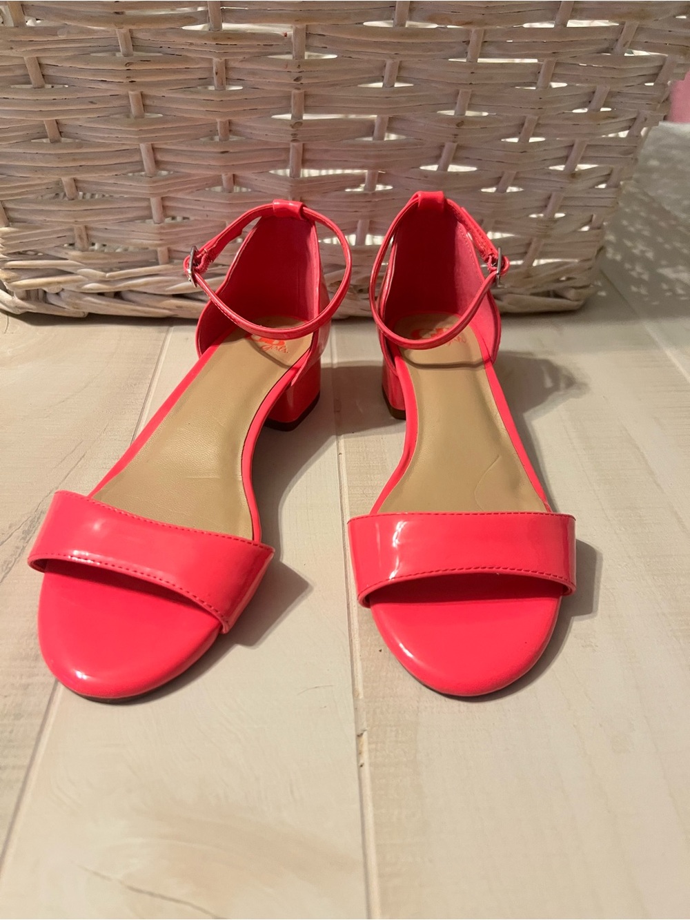 Ankle-Strap Block Heel Sandals in Bright Neon Pink